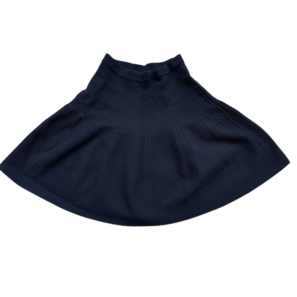 Y2K Black Ribbed Skater Skirt Size Small High Waisted Circle Mini